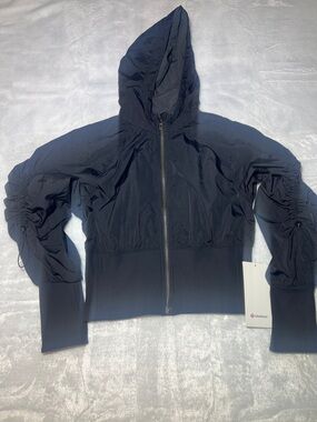 lululemon athletica Black Ruched Ribbed Waist  Hooded Jacket